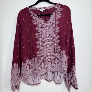 Lucky Brand Burgundy‎ Patterned Blouse